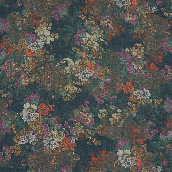 Baumwollmix Voile Blumen – dunkeloliv | Reststück 50cm