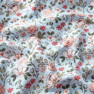 Musselin/ Doppel-Krinkel Gewebe Blumenwiese Digitaldruck  – babyblau, 