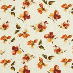 Viskose-Leinen-Mix Aquarellblumen – natur/terracotta, 