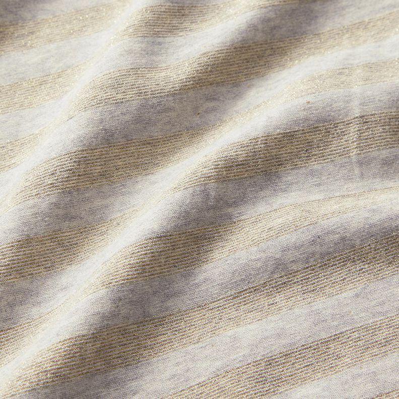 Baumwolljersey Melange Glitzerstreifen – hellgrau/gold metallic,  image number 2