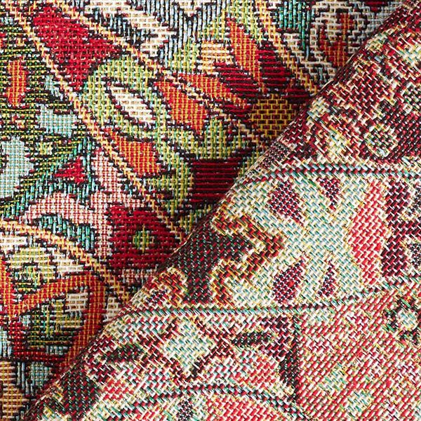 Dekostoff Gobelin verschlungene Ornamente – hellbeige/karminrot