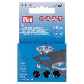 Ösen mit Scheiben Nachfüllset [32 Stück | Ø 8 mm] | Prym – silber metallic, 