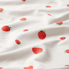 GOTS Baumwolljersey Aquarell Erdbeeren Digitaldruck – elfenbein, 