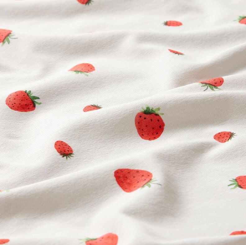 GOTS Baumwolljersey Aquarell Erdbeeren Digitaldruck – elfenbein, image number 2