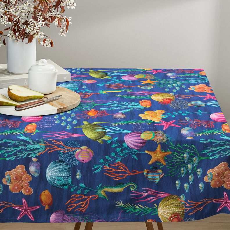 Dekostoff Halbpanama bunte Unterwasserwelt – marineblau/türkis,  image number 7