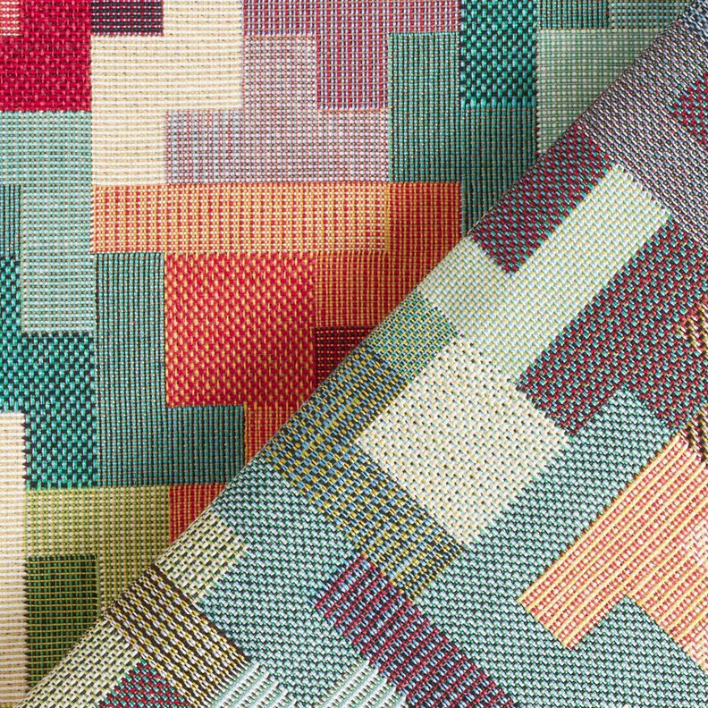 Dekostoff Gobelin Tetris – karminrot/grün, image number 4
