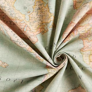 Dekostoff Halbpanama Travel The World – beige/grün, 