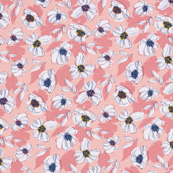 Baumwolljersey gezeichnete Blumen – altrosa