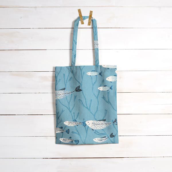 Dekostoff Halbpanama Fische – blaugrau | Reststück 100cm