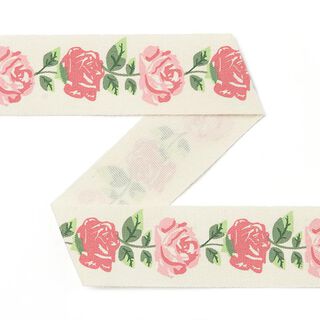 Baumwollband Rosen [15 mm] - creme/rosa, 