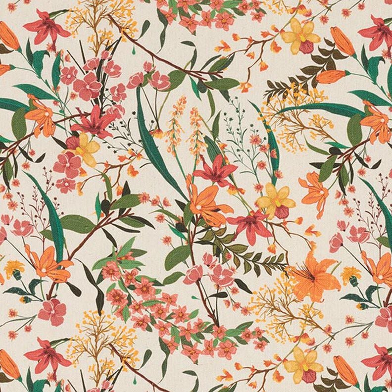 Dekostoff Halbpanama floral – apricot/natur, image number 1