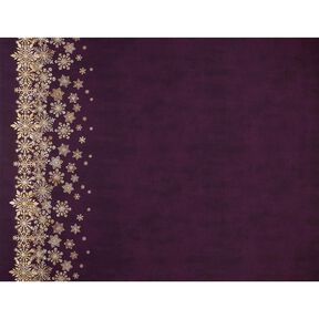 French Terry Sommersweat Eisblumen Bordürenstoff | Glitzerpüppi – aubergine/altgold, 