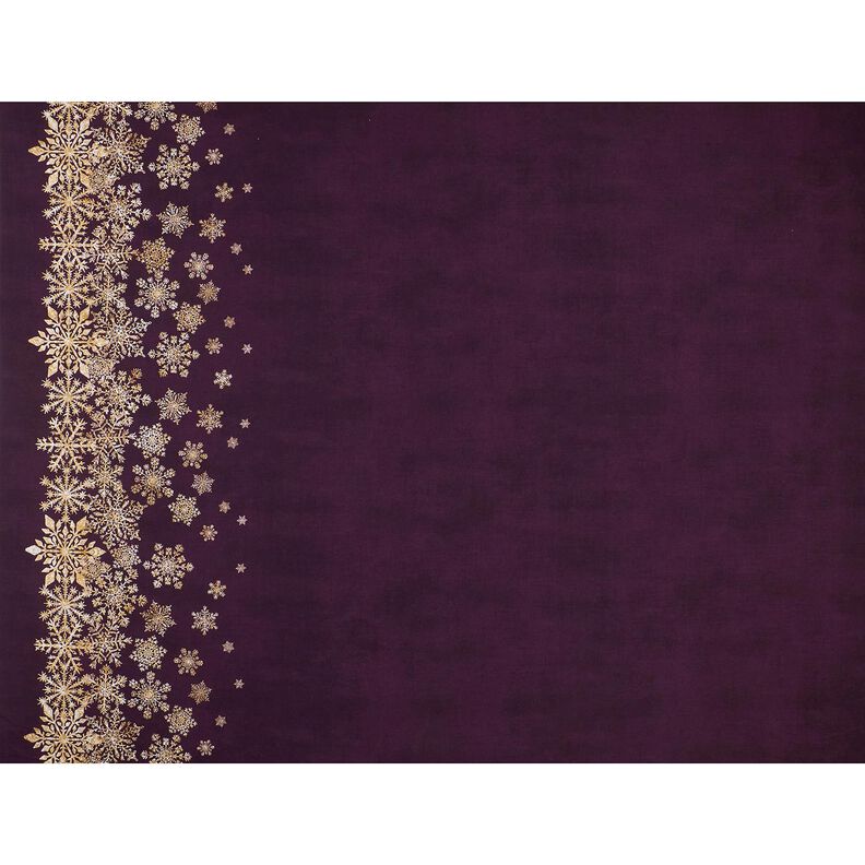 French Terry Sommersweat Eisblumen Bordürenstoff | Glitzerpüppi – aubergine/altgold, image number 1