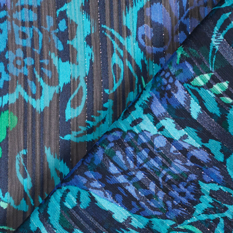 Chiffon Satin- und Glitzerstreifen Paisley-Blumen – türkis/schwarz,  image number 5