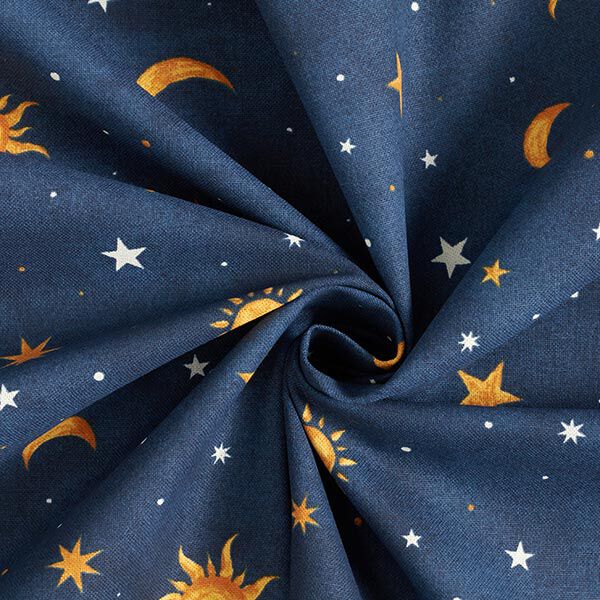 Dekostoff Glow in the Dark Nachthimmel – gold/marineblau,  image number 5