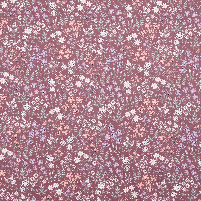 Beschichtete Baumwolle bunte Blumenwiese – dunkelaltrosa/weiss,  image number 1