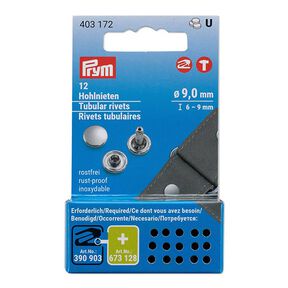 Hohlnieten 6-9mm Klemmbereich [12 Stück | Ø 9 mm] | Prym – silber metallic, 