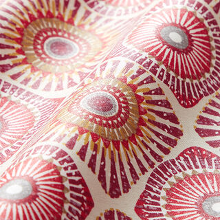 Beschichtete Baumwolle Ethno – hellbeige/rot, 