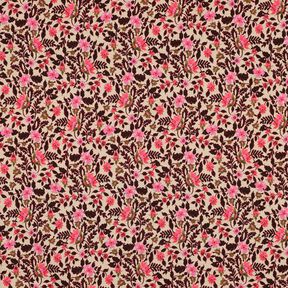 French Terry Sommersweat kleine Blumen Digitaldruck – cashew/intensiv pink, 
