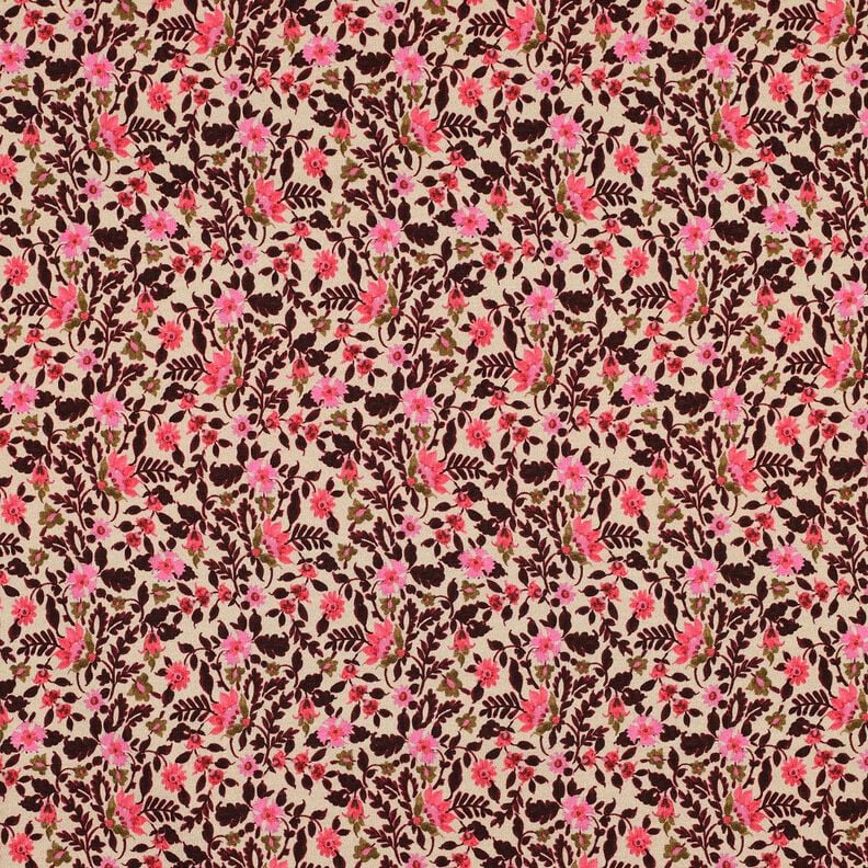 French Terry Sommersweat kleine Blumen Digitaldruck – cashew/intensiv pink, image number 1