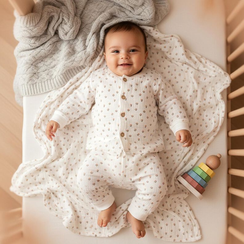 Musselin/ Doppel-Krinkel Gewebe Mini-Tulpen Digitaldruck &ndash; weiss,  image number 5