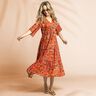 Beachwear Viskosestoff Pfauen und Blumen – orange/burgunder,  thumbnail number 5