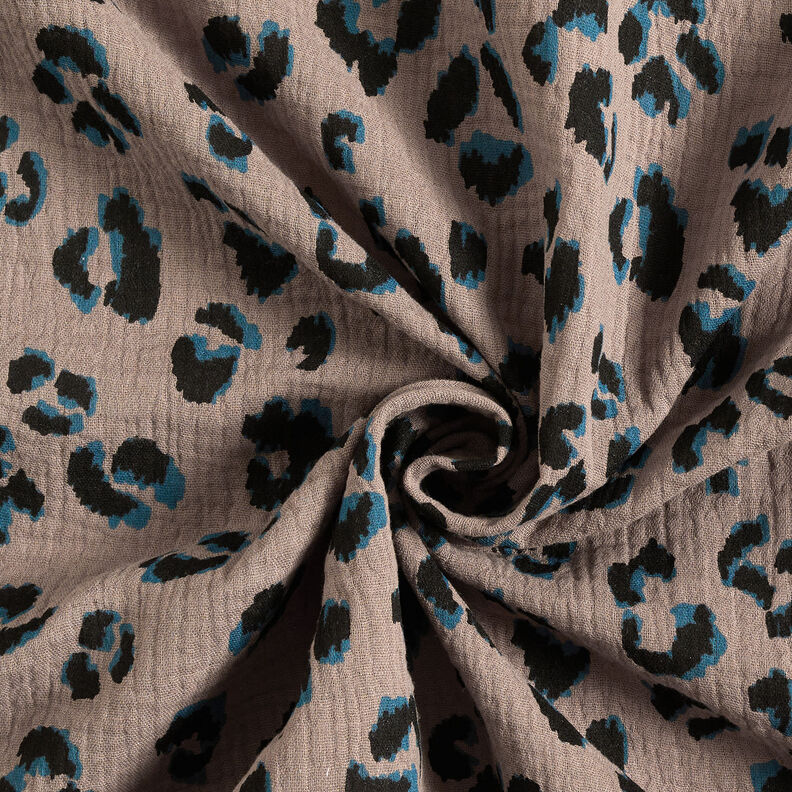 Musselin/ Doppel-Krinkel Gewebe Leo – taupe/petrol,  image number 3