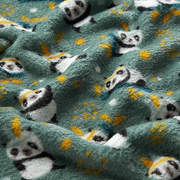 Kuschelfleece Doubleface Pandas und Bambus – schilf/mintgrün | Reststück 50cm