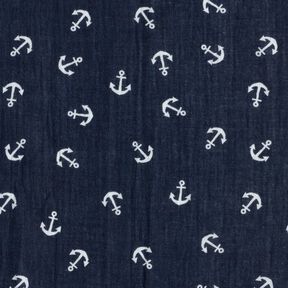 Musselin/ Doppel-Krinkel Gewebe Anker – marineblau/weiss, 