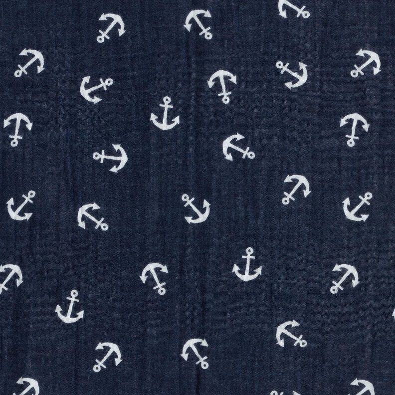 Musselin/ Doppel-Krinkel Gewebe Anker – marineblau/weiss, image number 1