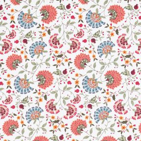 Baumwollstoff Popeline elegante Blumenranken – weiss/beere, 