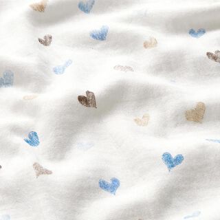 Musselin/ Doppel-Krinkel Gewebe Skribbel-Herzen – weiss/blau, 