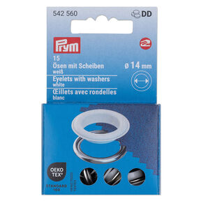 Ösen mit Scheiben [15 Stück | Ø 14 mm] | Prym – weiss/silber metallic, 