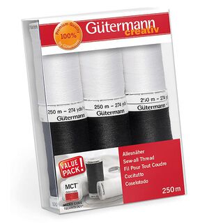 Nähfaden-Set Allesnäher [ 250m | 6 Stück ] | Gütermann creativ – schwarz/weiss, 