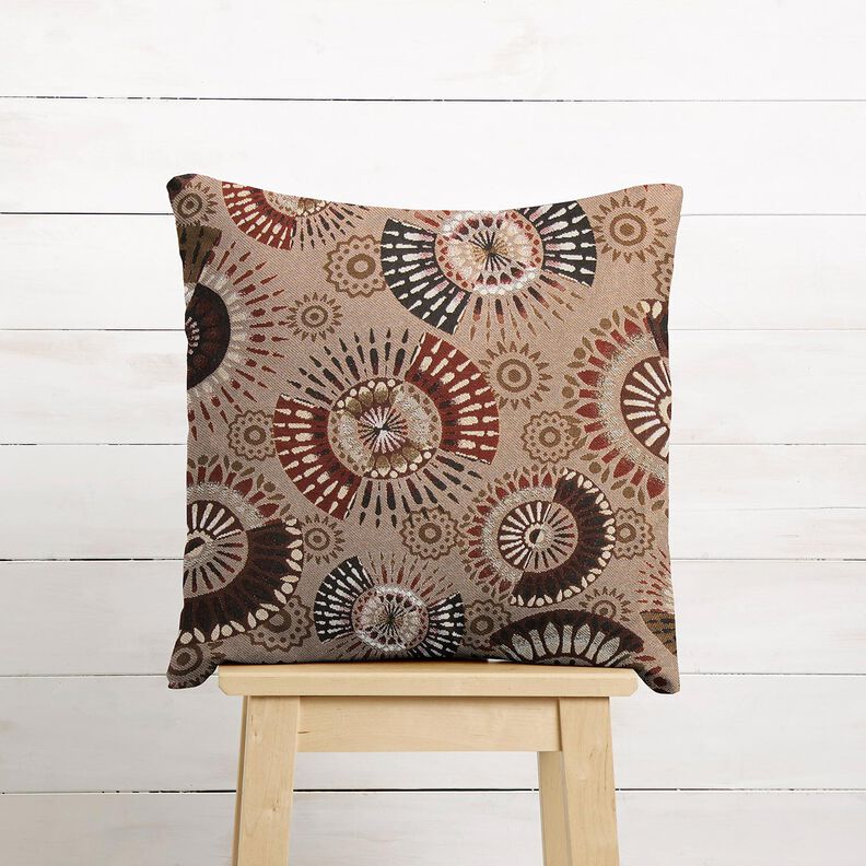 Dekostoff Jacquard elegantes Mandala – dunkeltaupe/burgunder, image number 6
