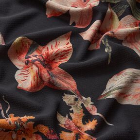 Crêpe Chiffon Blumengemälde – schwarz, 