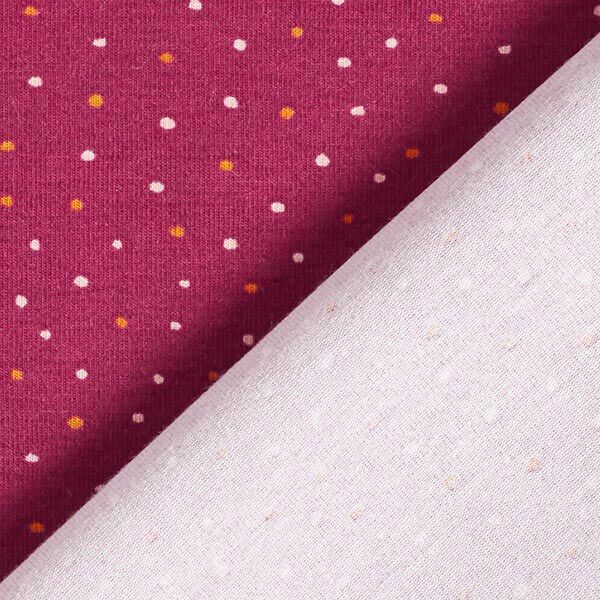 Baumwolljersey bunte Pünktchen – bordeauxrot | Reststück 100cm