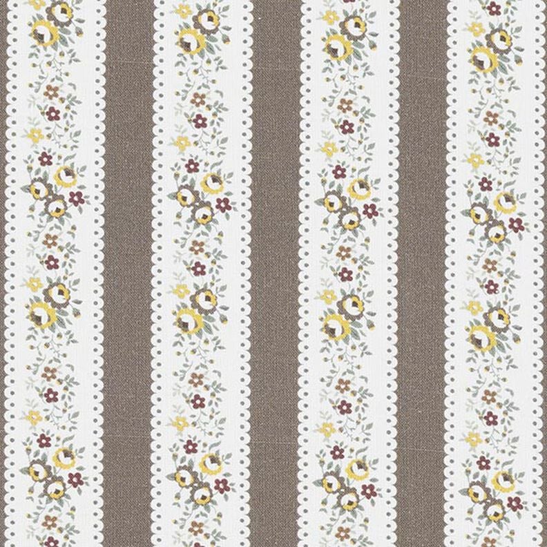 Baumwollpopeline Blumenstreifen – weiss/khaki, image number 1