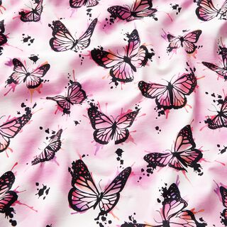 Baumwolljersey Butterfly Splashes | Glitzerpüppi – pastellviolett, 