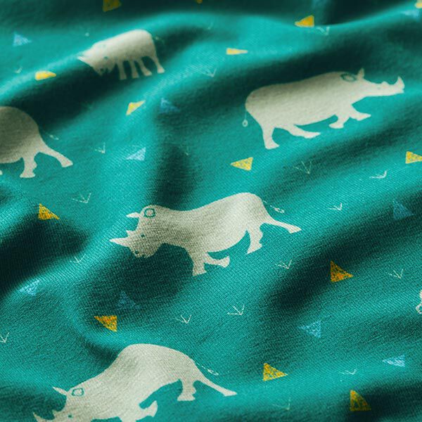 GOTS Baumwolljersey Nashorn | Tula Kids – petrol | Reststück 50cm