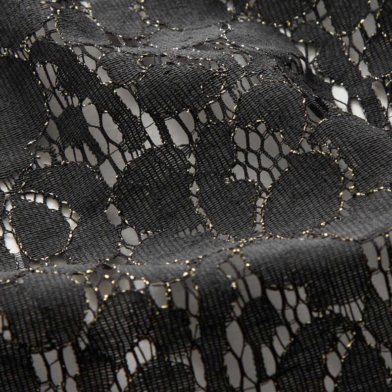 Spitzenstoff Lurex Blumen – schwarz/gold metallic,  image number 3
