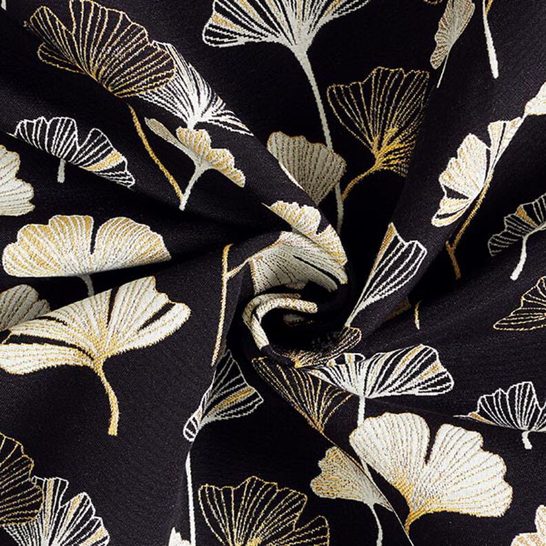 Dekostoff Jacquard Ginkoblätter – schwarz/gold,  image number 4