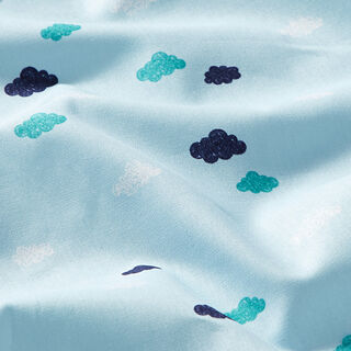 GOTS Baumwollpopeline Skribbel-Optik Wolken | Tula – hellblau, 