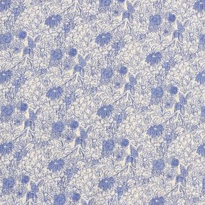 Musselin/ Doppel-Krinkel Gewebe blaue Blümchen – weiss/brilliantblau, 