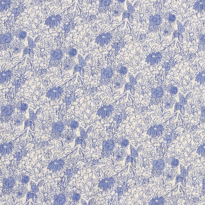 Musselin/ Doppel-Krinkel Gewebe blaue Blümchen – weiss/brilliantblau,  image number 1
