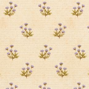 Dekostoff Baumwollköper Blumen und Schrift – beige, 