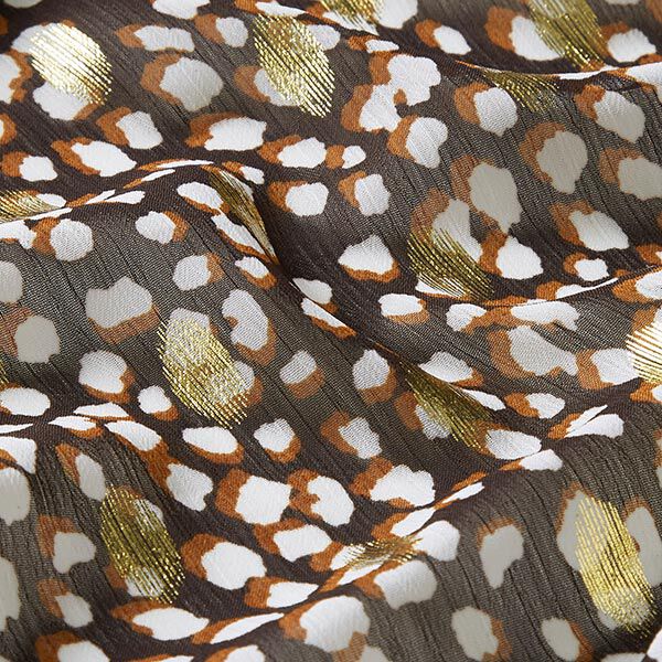 Crêpe Chiffon Metallicdruck Goldflecken – schwarz/terracotta | Reststück 50cm