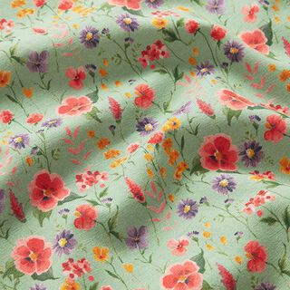 GOTS Baumwolljersey Blumenwiese Digitaldruck – pastellgrün, 