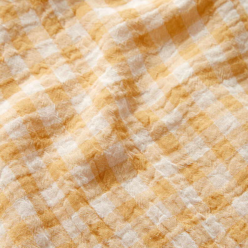 Musselin/ Doppel-Krinkel Gewebe Vichykaros garngefärbt – altgold/weiss,  image number 3