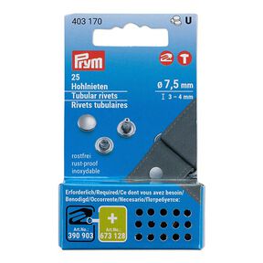 Hohlnieten 3-4mm Klemmbereich [25 Stück | Ø 7,5 mm] | Prym – silber metallic, 